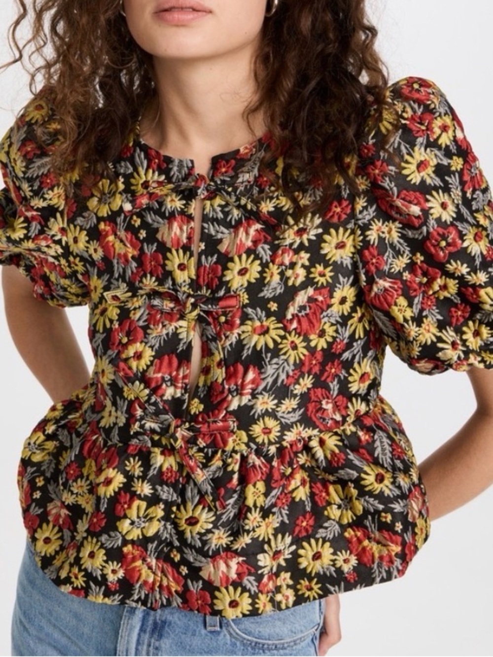 Ganni 3D Jacquard Peplum Blouse